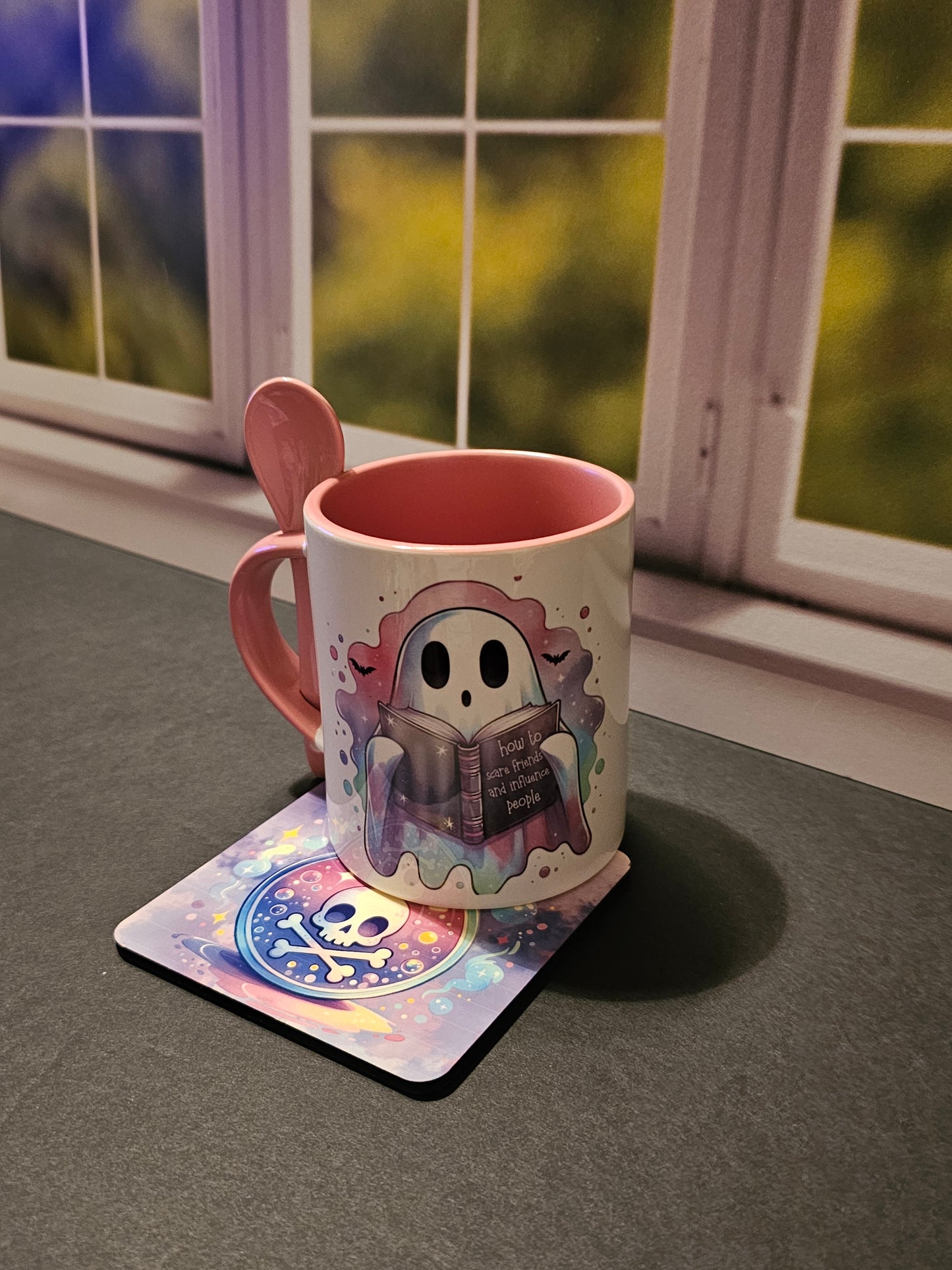 Ghost mug w/ spoon and coaster