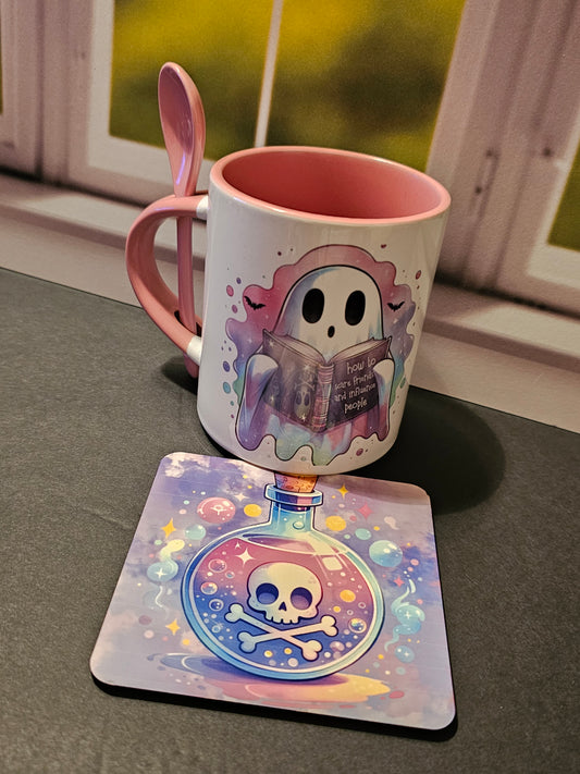 Ghost mug w/ spoon and coaster